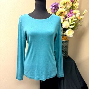 Christopher & Banks Cotton Fitted Teal Long Sleeve Top size Medium